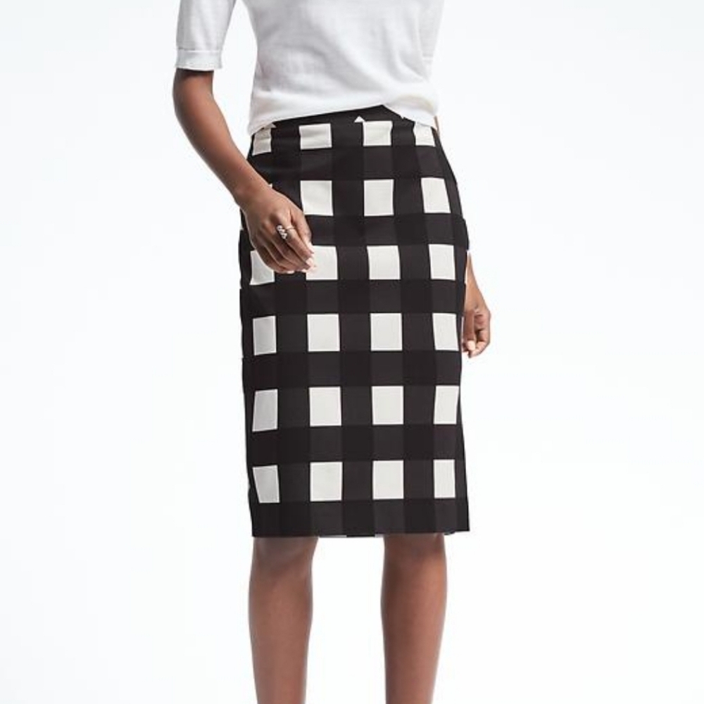 Banana Republic Gingham Midi Pencil Skirt sz 4